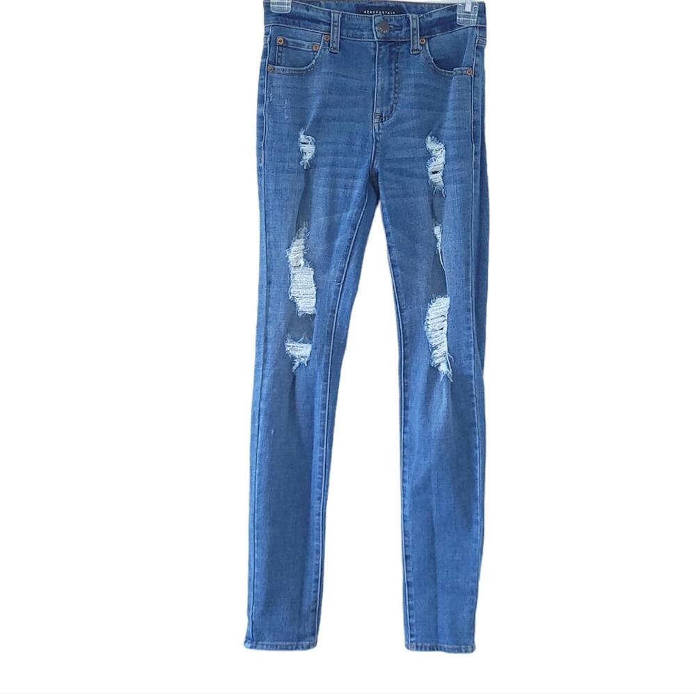 Aeropostale High Rise Jeggings Size 0 Blue Jeans Distessed Skinny Pants